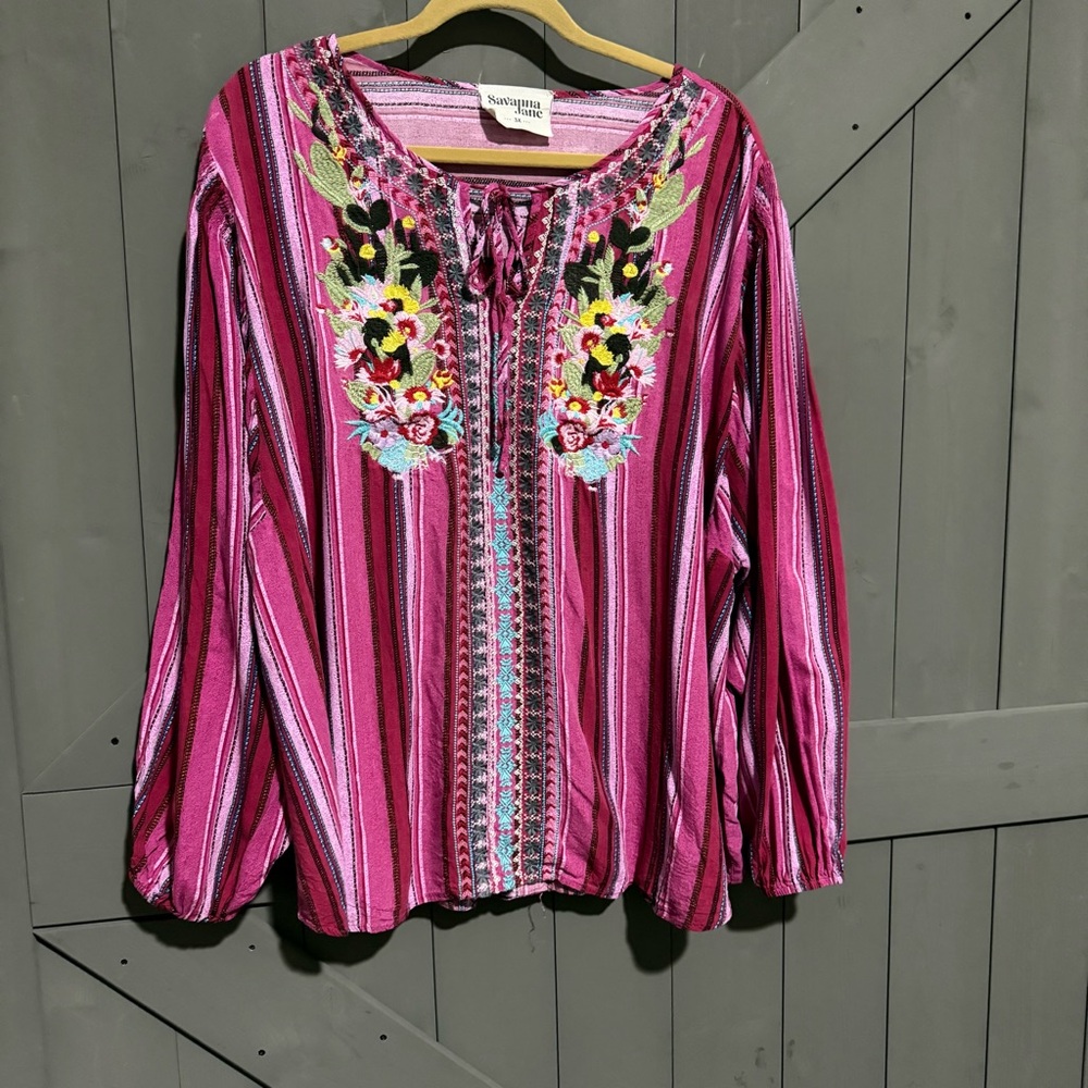 Savannah Jane Pink Embroidered Women's Top 3x
